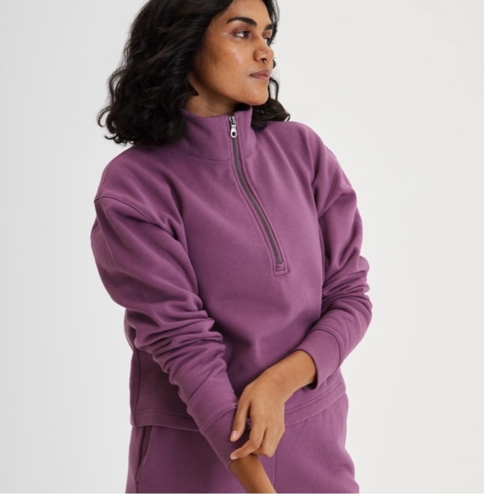 Girlfriend Collective 50/50 Half-Zip Sweatshirt in Tulipwood